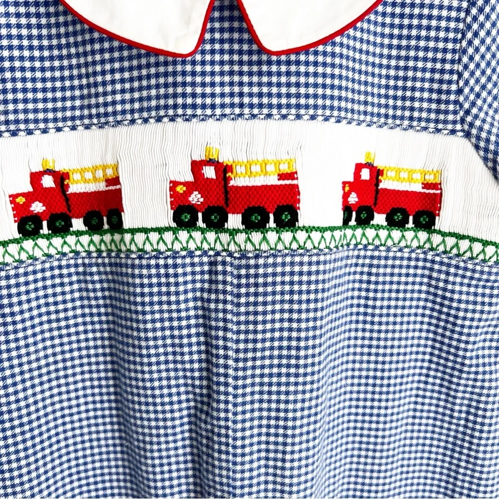 Silly Goose Hand Smocked Firetruck Longall 24 Months - Picture 2 of 4
